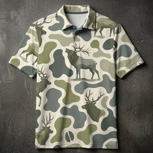 Moose Camouflage Hunting Funny Pattern Men Polo Shirt