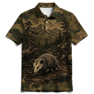 Opossum Forest Camouflage Dark Men Polo Shirt