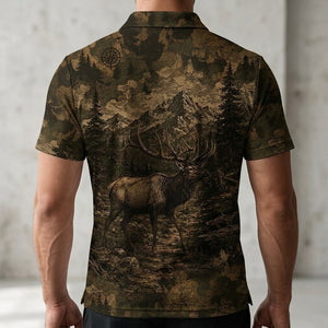 Elk Forest Camouflage Dark Men Polo Shirt