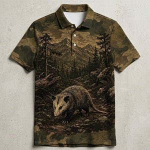 Opossum Forest Camouflage Dark Men Polo Shirt