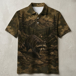 Racoon Forest Camouflage Dark Men Polo Shirt