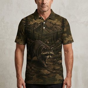 Racoon Forest Camouflage Dark Men Polo Shirt