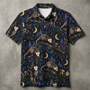 Moonlit Opossum Forest Pattern Men Polo Shirt