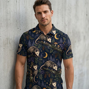 Moonlit Opossum Forest Pattern Men Polo Shirt