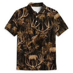 Vintage Elk Art Camo Men Polo Shirt
