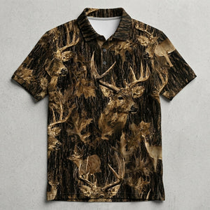 Vintage Deer Art Camo Men Polo Shirt