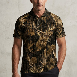 Vintage Deer Art Camo Men Polo Shirt