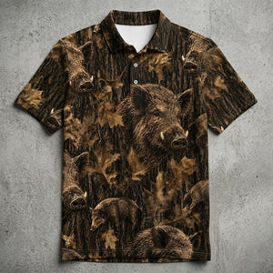 Vintage Feral Pig Art Camo Men Polo Shirt