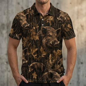 Vintage Feral Pig Art Camo Men Polo Shirt