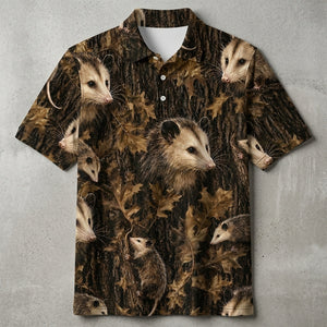 Vintage Opossum Art Camo Men Polo Shirt