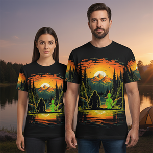 Bigfoot And Alien Fishing Night All Over Print Shirt