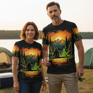 Bigfoot And Alien Fishing Night All Over Print Shirt