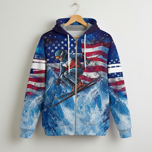 Patriotic USA Skiing Galaxy Winter All Over Print Shirt