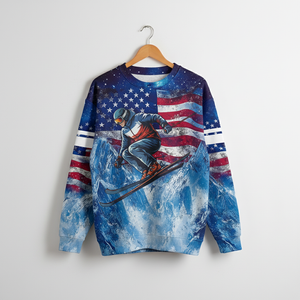 Patriotic USA Skiing Galaxy Winter All Over Print Shirt