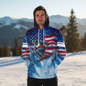 Patriotic USA Skiing Galaxy Winter All Over Print Shirt
