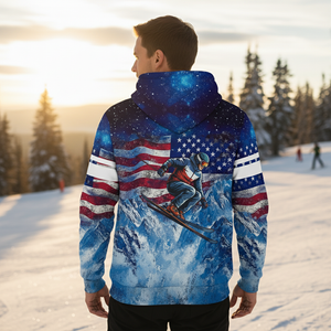 Patriotic USA Skiing Galaxy Winter All Over Print Shirt