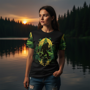 Bigfoot Fishing Green Alien Forest All Over Print Shirt