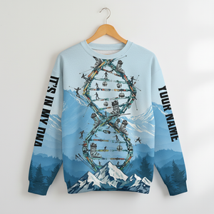 Custom Name Skiing It's In My DNA Snow-Capped Mountain All Over Print Shirt