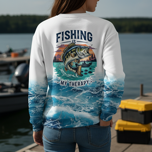 Ocean Splash Bass Fishing Is My Therapy All Over Print Shirt