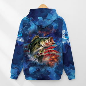 Blue Bass Fishing Patriotic All Over Print Shirt