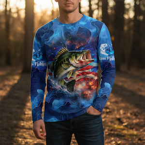 Blue Bass Fishing Patriotic All Over Print Shirt