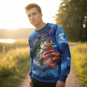 Blue Bass Fishing Patriotic All Over Print Shirt