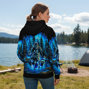 Bigfoot Fishing Blue Moon Light All Over Print Shirt