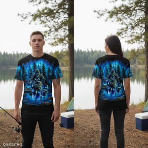 Bigfoot Fishing Blue Moon Light All Over Print Shirt