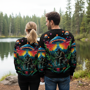 Bassquatch Bigfoot Fishing Forest All Over Print Shirt
