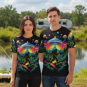 Bigfoot Fishing Forest All Over Print Shirt