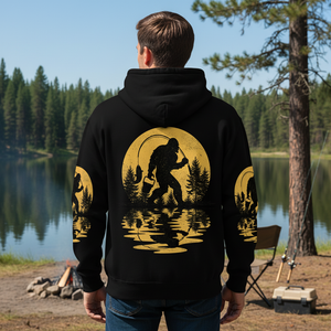 Bigfoot Fishing Forest Vintage All Over Print Shirt