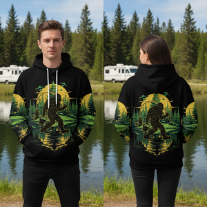 Bigfoot Fishing Green Alien Forest All Over Print Shirt