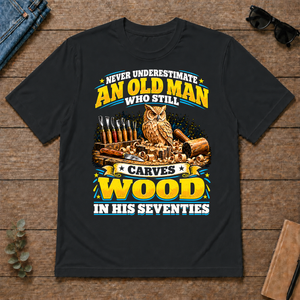 Yellow An Old Man Still Carves Wood In His Seventies - black - TS2D-Black