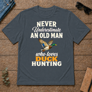 Never Underestimate An Old Man Who Loves Duck Hunting Retro - dark-heather - TS2D-DarkHeather
