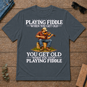Old Man Don't Stop Playing Playing Fiddle - dark-heather - TS2D-DarkHeather