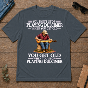Old Man Don't Stop Playing Playing Dulicimer - dark-heather - TS2D-DarkHeather