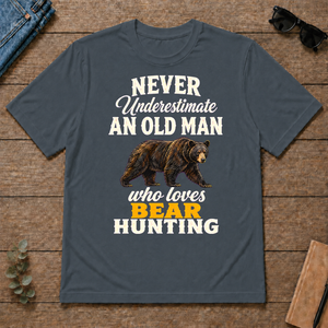 Never Underestimate An Old Man Who Loves Bear Hunting Retro - dark-heather - TS2D-DarkHeather