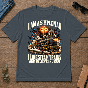 I Like Steam Trains & Believe In Jesus - dark-heather - TS2D-DarkHeather