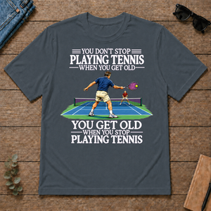 Old Man Don't Stop Tennis - dark-heather - TS2D-DarkHeather