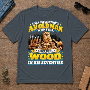 Yellow An Old Man Still Carves Wood In His Seventies - dark-heather - TS2D-DarkHeather