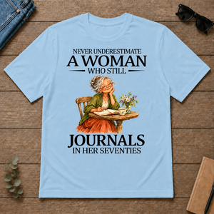 Funny A Woman Still Journals In Her Seventies - light-blue - TS2D-LightBlue