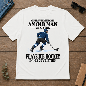An Old Man Still Plays Ice Hockey In His Seventies - white - TS2D-White