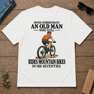 An Old Man Still Rides Mountain Bikes In His Seventies - white - TS2D-White