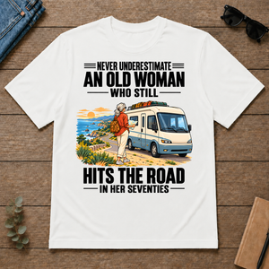An Old Woman Still Hits The Road In Her 70s - white - TS2D-White
