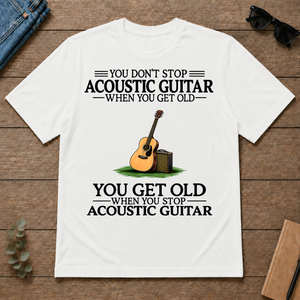 Don't Stop Playing Acoustic Guitar Vintage Art - white - TS2D-White