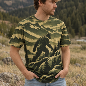 Bigfoot Hiking Mountain Peaks Camo All Over Print