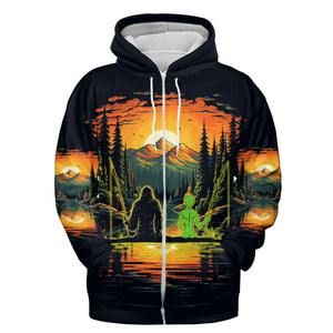 Bigfoot And Alien Fishing Night All Over Print Shirt