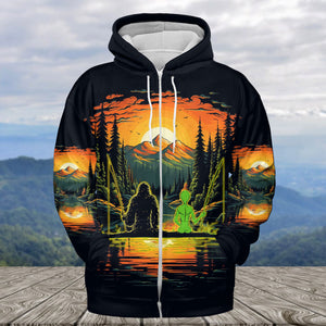 Bigfoot And Alien Fishing Night All Over Print Shirt