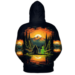 Bigfoot And Alien Fishing Night All Over Print Shirt
