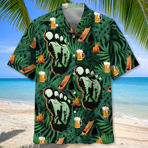Camping Bigfoot Alien Fire and Beer Hawaiian Shirt